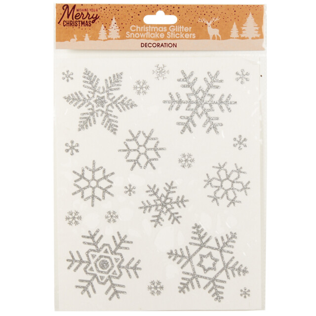 Single Silver Glitter Snowflake Stickers Christmas Decoration in Assorted styles - image 1