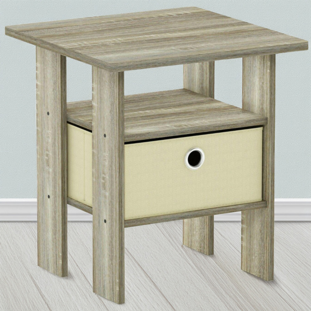 Walplus Andrey Single Drawer Single Shelf Sonoma Oak and Ivory End Table - image 1