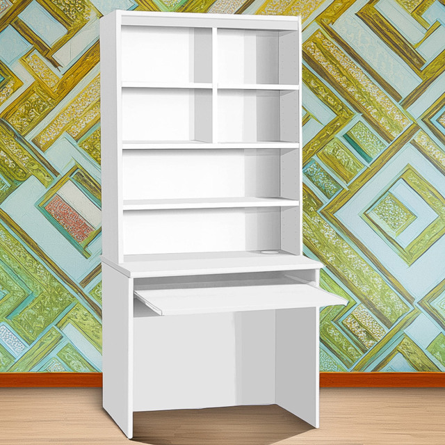 R White Cabinets White 6 Shelf Home Office Desk with Keyboard Tray - image 1