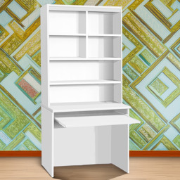 R White Cabinets White 6 Shelf Home Office Desk with Keyboard Tray