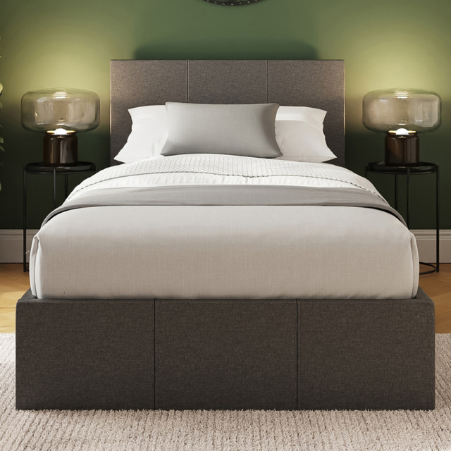 GFW Grey Single Hopsack Fabric End Lift Ottoman Bed with Memory Pocket Spring Mattress - image 1