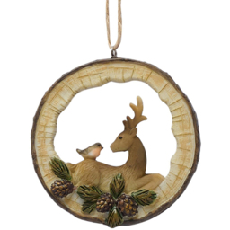 The Seasonal Gift Co. Sitting Reindeer Wood Effect Hanging Decoration
