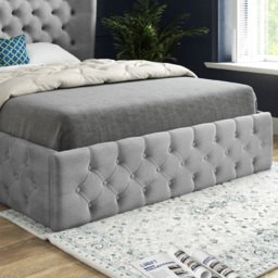 Florence Grey King Size Velvet Upholstered Bed Frame with Wide Winged Chesterfield Headboard - thumbnail 4