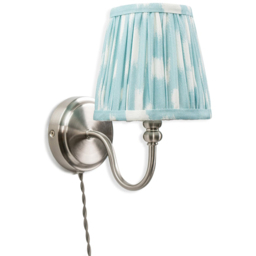 ValueLights Neely Antique Brass Blue Pleated Shade Plug-in LED Wall Light