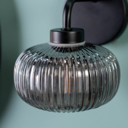 ValueLights Amaia Matt Black Smoked Ribbed Glass LED Wall Light 2 Pack - thumbnail 4