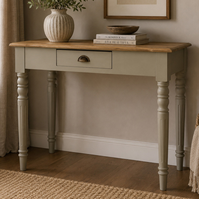 Artisan Furniture Grey Single Drawer Solid Wood Hand Painted Writing Desk - image 1