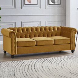Home Detail Chesterfield 3 Seater Studded Gold Velvet Sofa