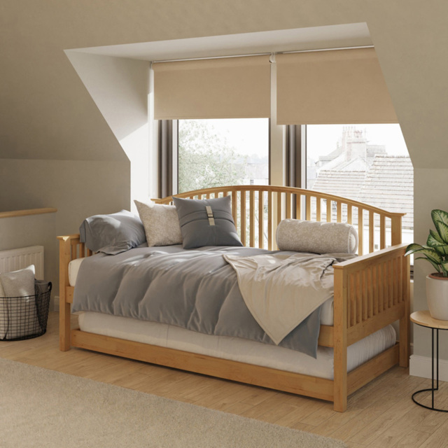 GFW Madrid Single Oak Wood Wooden Day Bed with Trundle - image 1