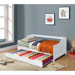 Comfy Living Single White Wooden Bed with Trundle - thumbnail 3
