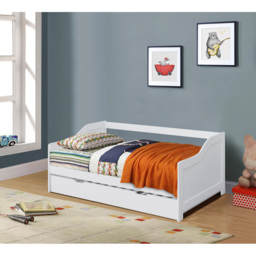 Comfy Living Single White Wooden Bed with Trundle - thumbnail 4