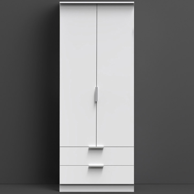 Crowndale Plymouth White 2 Door 2 Drawer Tall Wardrobe Ready Assembled - image 1