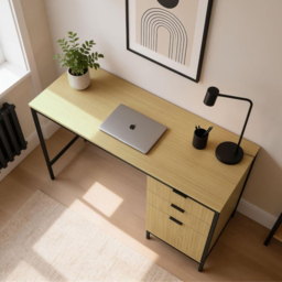 Home Source Wisbech Oak Effect and Black 3 Drawer Desk - thumbnail 3