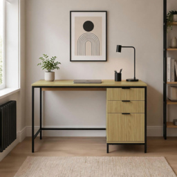 Home Source Wisbech Oak Effect and Black 3 Drawer Desk - thumbnail 4