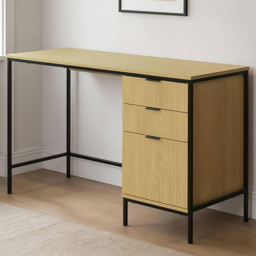 Home Source Wisbech Oak Effect and Black 3 Drawer Desk
