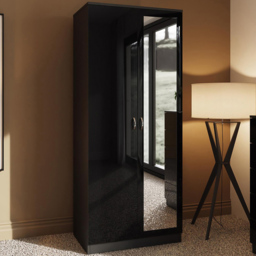 FWStyle Chilton 2 Door Black Gloss Mirrored Wardrobe