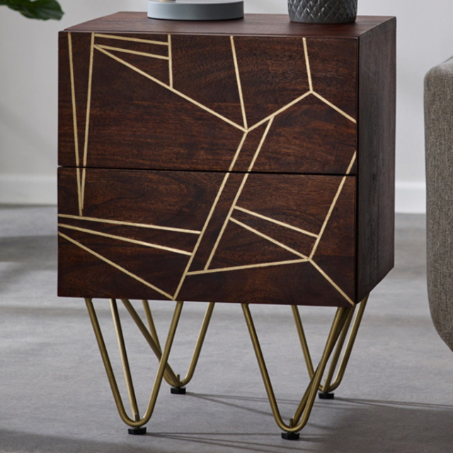 Brooklyn Ozella 2 Drawer Dark Gold Side Table - image 1