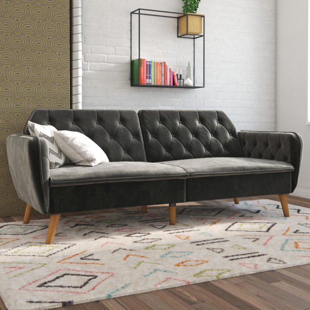Novogratz Tallulah 3 Seater Grey Velvet Memory Foam Futon - image 1