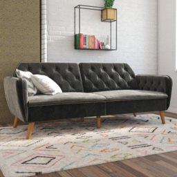 Novogratz Tallulah 3 Seater Grey Velvet Memory Foam Futon