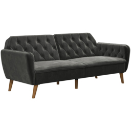 Novogratz Tallulah 3 Seater Grey Velvet Memory Foam Futon - thumbnail 2