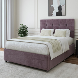 Bedmaster Small Double Mauve Naples Velvet 2 Drawer Divan Base with Pearl Headboard