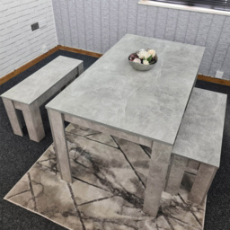 Portland 4 Seater Bench Dining Set Stone Grey and Grey