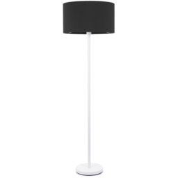 ValueLights Charlie White Floor Lamp with Black Drum Shade and Bulb