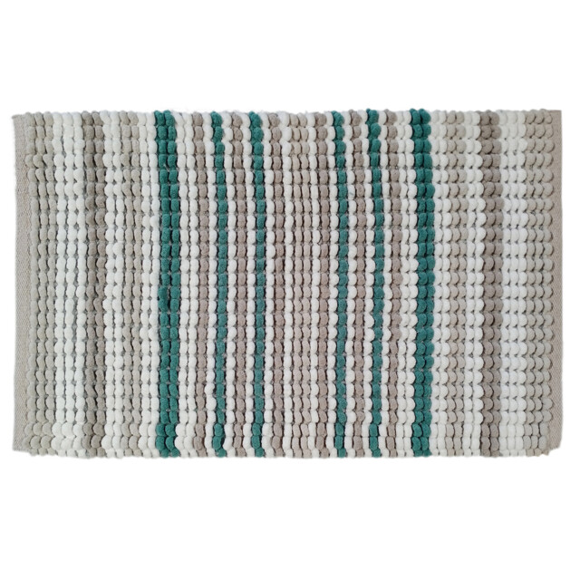 Milan Beige and Blue Chenille Loop Bath Mat 50 x 80cm