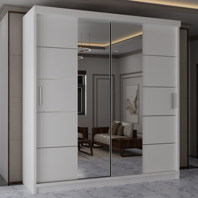 Sliding Wardrobes 4U Lisbon White 2 Door Full-Length Mirror Wardrobe with Adjustable Shelves - image 1