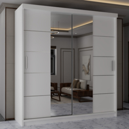Sliding Wardrobes 4U Lisbon White 2 Door Full-Length Mirror Wardrobe with Adjustable Shelves - thumbnail 1