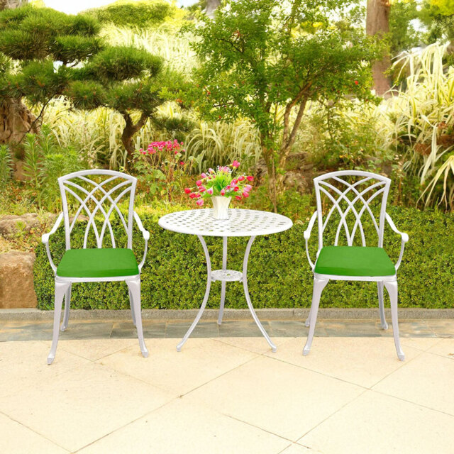 Centurion Oshowa White and Green 2 Seater Cast Aluminium Garden Bistro Set with Cushions - image 1