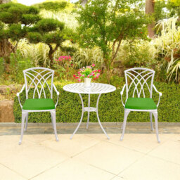 Centurion Oshowa White and Green 2 Seater Cast Aluminium Garden Bistro Set with Cushions - thumbnail 1