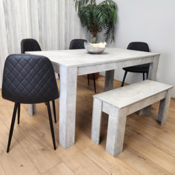 Kosy Koala 6 Seater Faux Leather Dining Bench Set Stone Grey Effect and Black