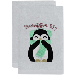 Noel Square White Penguins Snuggle Cotton Velour Hand Towel 2 Pack