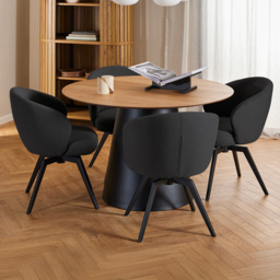 Florence Soli Darlene Oak and Black 4 Seater Round Dining Set