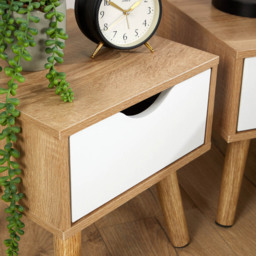 Home Source Boden Oak and White Single Drawer Bedside Table 2 Pack - thumbnail 3
