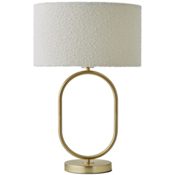 ValueLights Antonia Cream Boucle Drum Shade Brushed Gold Oval LED Table Lamp