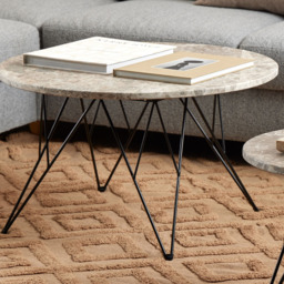 Florence Prunus Brown Marble and Matt Black Round Coffee Table