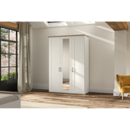 Homebase Truro Boak and White 3 Door Mirrored Hinged Wardrobe with Slate Handles - thumbnail 4