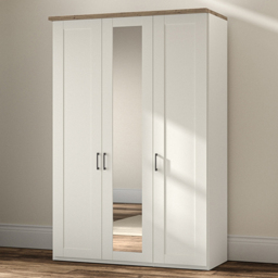 Homebase Truro Boak and White 3 Door Mirrored Hinged Wardrobe with Slate Handles - thumbnail 1