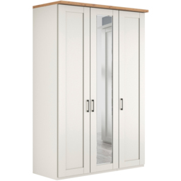Homebase Truro Boak and White 3 Door Mirrored Hinged Wardrobe with Slate Handles - thumbnail 2