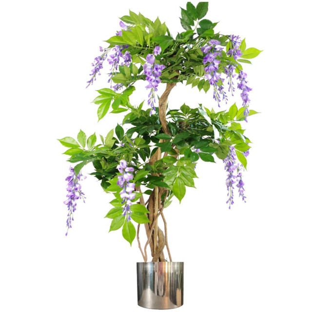 Leaf Purple Artificial Wisteria Tree in Silver Metal Planter 3.6ft - image 1