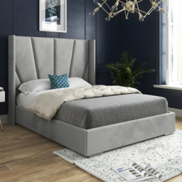 Bellini Grey King Size Velvet Upholstered Bed Frame with Wide Curved Winged Headboard