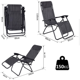 Neo Slate Grey Zero Gravity Recliner Garden Sun Lounger Set of 2 - thumbnail 3