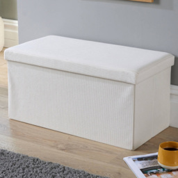 Home Source Corduroy Cream Rectangular Folding Ottoman - thumbnail 1