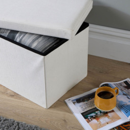 Home Source Corduroy Cream Rectangular Folding Ottoman - thumbnail 4