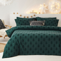 furn. Yard Tufted Tree Super King Size Green Festive Duvet Cover Set