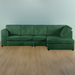 Luxor 5 Seater Green Jumbo Cord Right Hand L Shaped Corner Sofa with Full Back