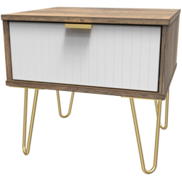 Crowndale Single Drawer White Matt and Vintage Oak Bedside Table - thumbnail 2