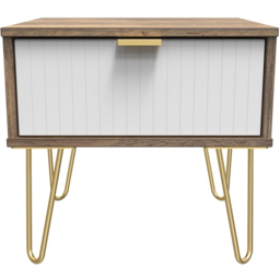 Crowndale Single Drawer White Matt and Vintage Oak Bedside Table - thumbnail 3