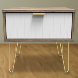 Crowndale Single Drawer White Matt and Vintage Oak Bedside Table - thumbnail 1